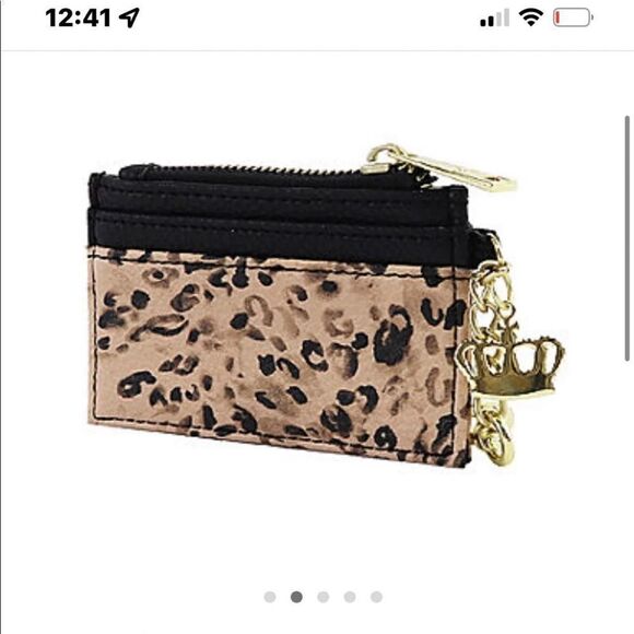 Nip juicy couture 2 wallet/card case gift set animal leopard red leather gold - Picture 3 of 6